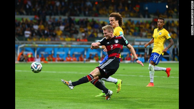 Andre Schuerrle scores Germany's seventh goal. It was his second of the game. 