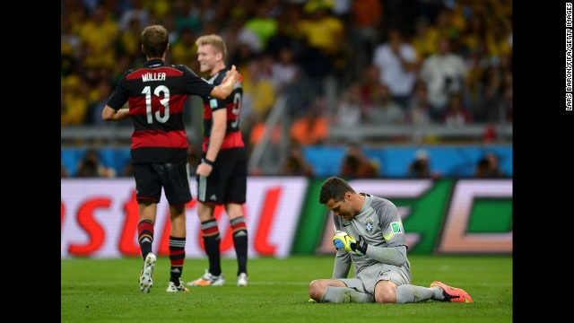 Julio Cesar shows his dejection after conceding the sixth goal.