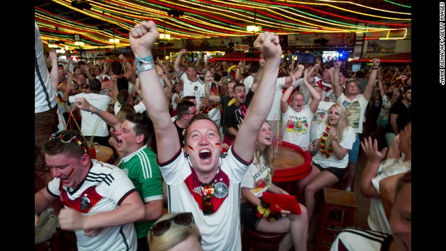 Germany fans celebrate a goal in Palma de Mallorca, Spain.