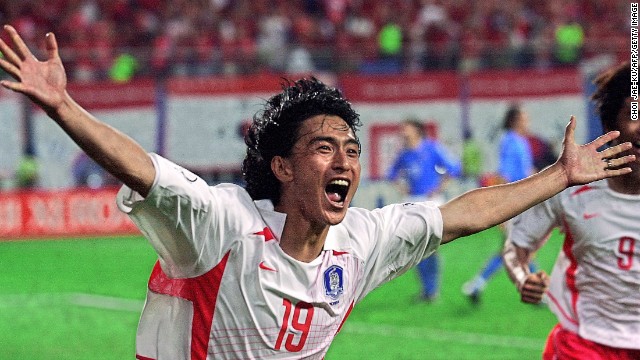 South Korea 2-1 Italy (2002): Co-host South Korea was not heavily fancied to do anything of note but, under the guidance of Dutch coach Guus Hiddink, made it to the semifinals by beating Spain in a penalty shootout. But its biggest achievement was in the previous round, knocking out Italy -- three times a World Cup champion, with another title to follow in 2006. Ahn Jung-Hwan sparked rapture in the stands with his golden goal -- but his contract was promptly canceled by Italian Serie A side Perugia, where he was on loan.