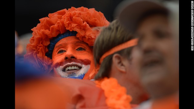 A Netherlands fan is seen in the stadium prior to the match. See the best World Cup photos from July 8