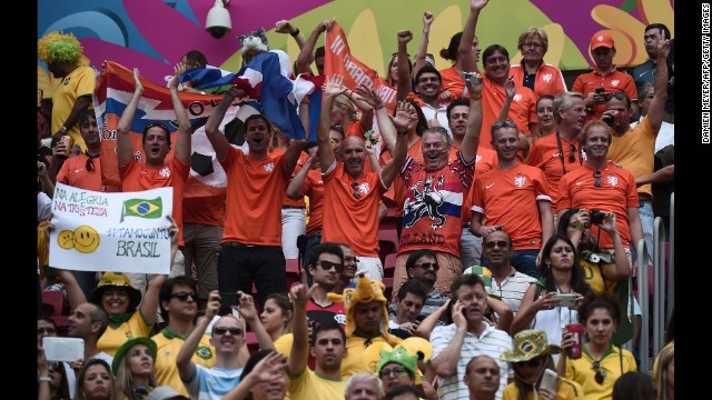 Netherlands fans celebrate a score.