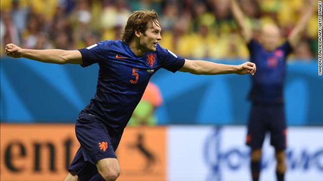 Netherlands defender Daley Blind celebrates after scoring a goal to make it 2-0.