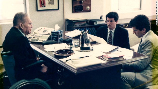 John F. Kennedy Jr., right, and Gary Ginsberg interview former Alabama Gov. George Wallace in 1995. 