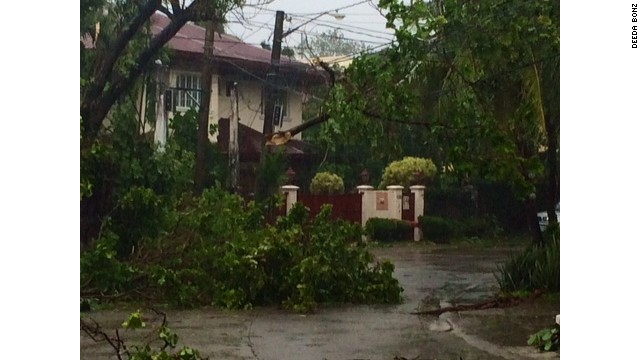 Toppled trees and downed power lines were among the damage in Alabang, Manila on July 16.