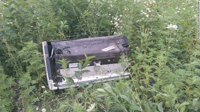 A piece of wreckage believed to be from MH17. This image was posted to <a href='https://twitter.com/MatevzNovak' target='_blank'>Twitter</a>.