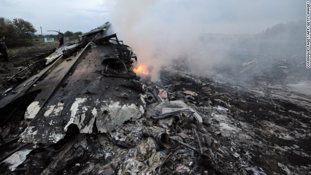 Wreckage burns in Ukraine.