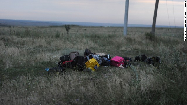 Luggage from the flight sits in a field at the crash site.