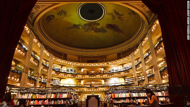 Stunning El Ateneo bookstore in Buenos Aires was once a theater. The theater boxes have been turned into reading spaces. 
