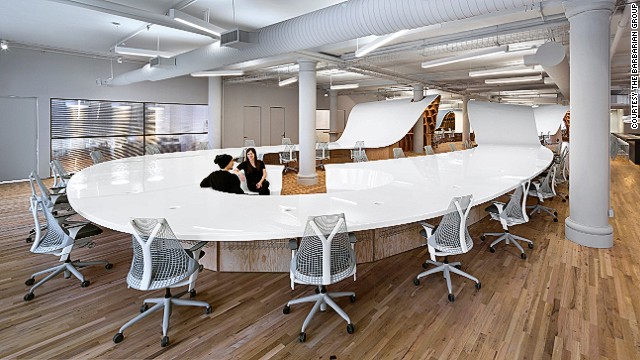 This 1,100-foot continuous desk snakes through the New York offices of creative agency Barbarian Group.