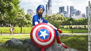 Cartoonist Vishavjit Singh in a Captain America costume.