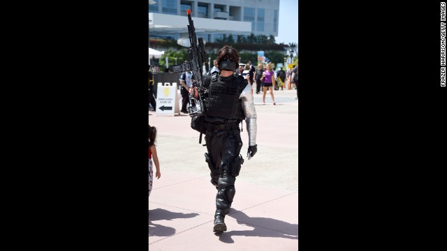 The Winter Soldier was seen on the prowl on July 26 outside the convention center.