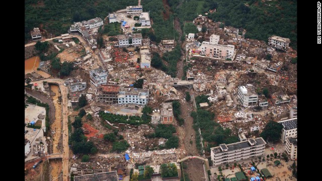 Buildings in Longtoushan are seen crumbled on August 4. The day before, the quake struck at 4.30 p.m. local time (4.30 a.m. ET).