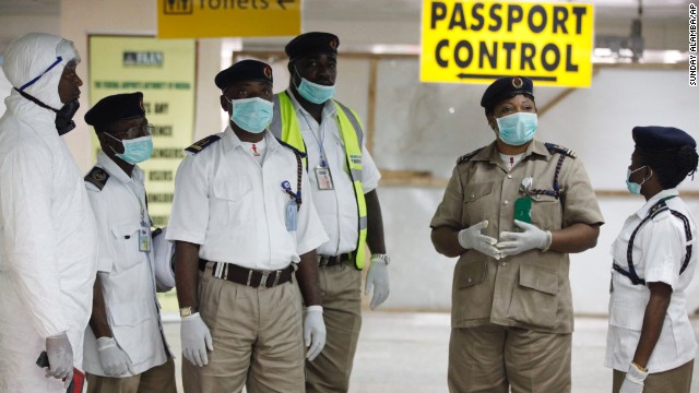Nigerian health officials are on hand to screen passengers at Murtala Muhammed International Airport on Monday, August 4.