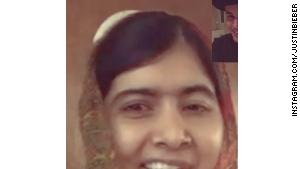 Justin Bieber posts sceenshot on Instagram of his FaceTime with Malala Yousafzai.