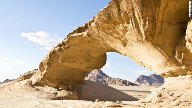 Exploring Jordan's Wadi Rum Protected Area means you'll find lovely examples of natural bridges and other rock formations. 