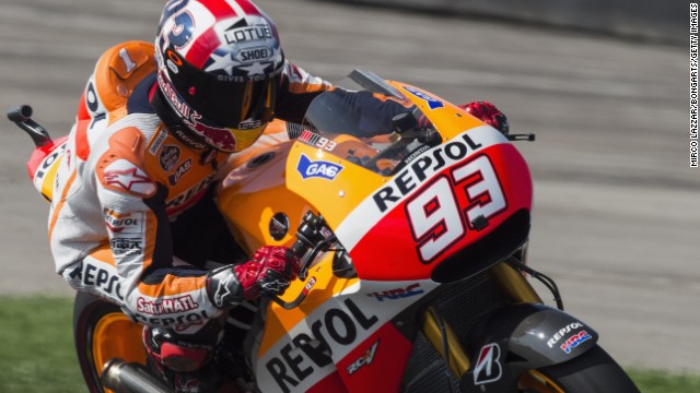 Marc Marquez is in pole position to seal an 11th win of the season at the British MotoGP on Sunday.