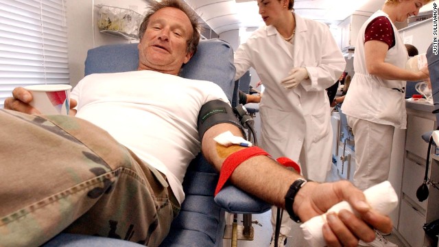 Williams donates blood at the Irwin Memorial Blood Center in San Francisco on September 11, 2001. 