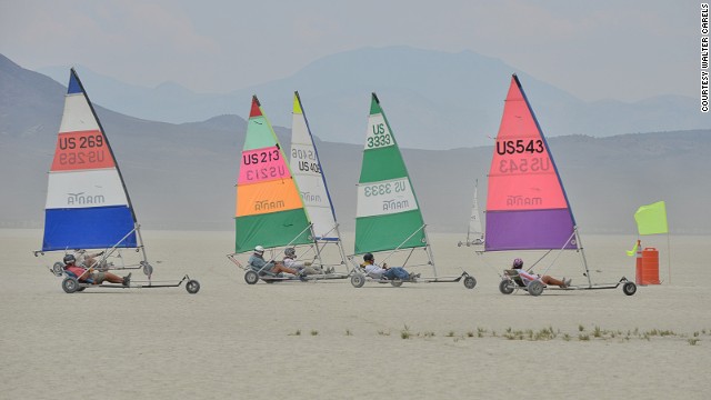 The surreal machines vary greatly depending on the class they're competing in. From basic buggies with sails...