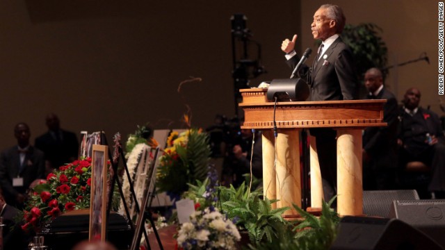 The Rev. Al Sharpton speaks during the funeral.