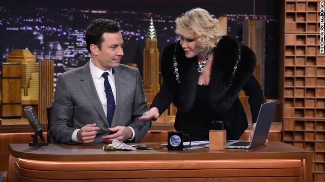 After a falling-out with Johnny Carson, Rivers didn't return to the "Tonight Show" until earlier this year, when Jimmy Fallon took over as host. She was a guest on February 17, 2014.