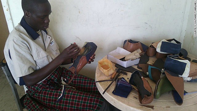 Shoe company Maasai Treads is also using the donated leather to promote job training. The company is making sandals from the leather, which in turn is donated to local children as part of a campaign to protect them from jiggers -- a debilitating foot parasite.