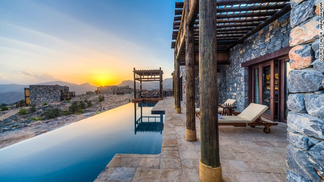 Perched 2,000 meters above sea level, Oman's Alila Jabal Akhdar overlooks a dramatic gorge and neighboring Al Hajar mountains. The Jabal Terrace has the best views.