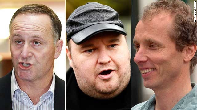 The scandal engulfing New Zealand PM John Key's (L) government has delighted tech entrepreneur Kim Dotcom (C) and was triggered by journalist Nicky Hager (R).
