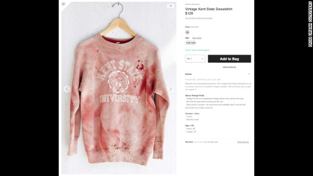 After coming under criticism, Urban Outfitters has <a href='http://money.cnn.com/2014/09/15/news/companies/urban-outfitters-kent-state/'>stopped selling</a> a "vintage" Kent State sweatshirt that has what appears to be simulated blood splatter on it. Kent State was the site of a <a href='http://www.cnn.com/2014/05/02/us/gallery/kent-state-shooting/'>1970 shooting</a> that left four students dead and nine wounded during a Vietnam War protest. Urban Outfitters <a href='https://twitter.com/UrbanOutfitters/status/511515053791907840' target='_blank'>issued an apology</a> via Twitter and said the red stains were not meant to resemble blood.