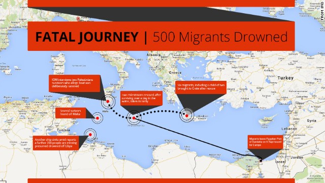 500 Migrants drowned in the Mediterranean Sea when their boat was intentionally sunk while bound for Europe.