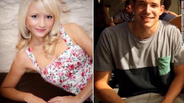 This combination of handout images created from undated images received from Britain's Foreign and Commonwealth Office on September 16, 2014 shows British students, Hannah Witheridge (L) and David Miller (R). 