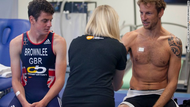 Jonathan Brownlee and Button undergo sweat-patch testing following their arduous cycling test. The HPL scrutinizes sporting performance in six key areas: stamina, strength, cognition, hydration, metabolism and recovery. 