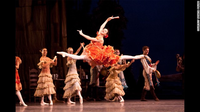 Leaping into the air in "Don Quixote" in Barcelona