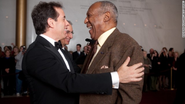 Comedian Jerry Seinfeld and Cosby embrace at the Mark Twain Prize for American Humor at Washington's Kennedy Center in 2009. Cosby declined the prize twice before accepting. His mother read Twain to him as a child -- a huge influence on his storytelling.