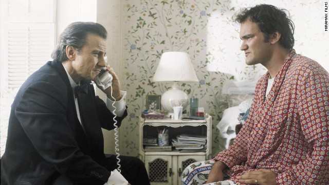 Harvey Keitel plays Winston "The Wolf" Wolfe, a fixer. Here he appears with the film's writer-director Quentin Tarantino, who plays Jimmie Dimmick in the movie. 