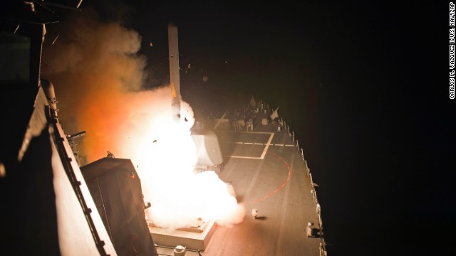 The USS Arleigh Burke, a guided-missile destroyer with the U.S. Navy, launches Tomahawk missiles in the Persian Gulf on September 23.