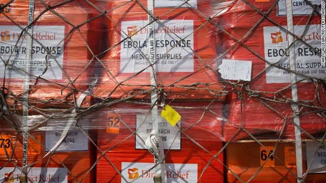 Supplies wait to be loaded onto an aircraft at New York's John F. Kennedy International Airport on Saturday, September 20. It was the largest single shipment of aid to the Ebola zone to date, and it was coordinated by the Clinton Global Initiative and other U.S. aid organizations.