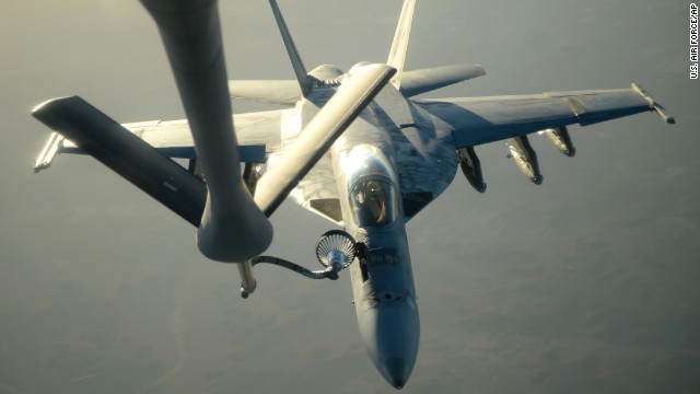 A U.S. Navy jet is refueled in flight after airstrike missions in Syria on September 23. In addition to bombing ISIS, the United States has also taken action -- on its own -- against another terrorist organization, the Khorasan Group. U.S. President Barack Obama described Khorasan members as "seasoned al Qaeda operatives in Syria."