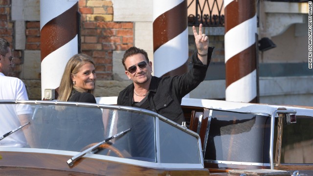 U2 frontman Bono arrives at the Hotel Cipriani.