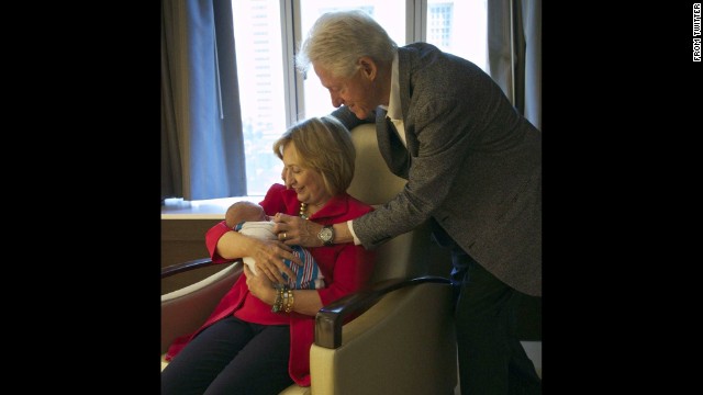 Hillary Clinton tweeted "@BillClinton and I are over the moon to be grandparents! One of the happiest moments of our life." Chelsea Clinton and her husband, Marc Mezvinsky, announced in April they were expecting their first child.
