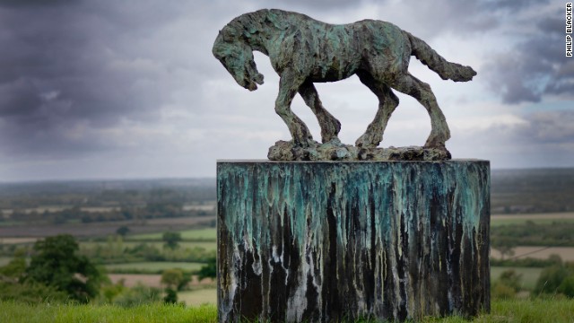The evocative "Flanders Mud" statue by Philip Blacker was inspired by the heavy horses that pulled the gun carriages during World War I.