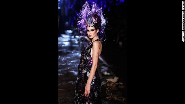 A look from the Renaissance Dinosaur collection is accessorized with Rohde's tufted crystal antlers.