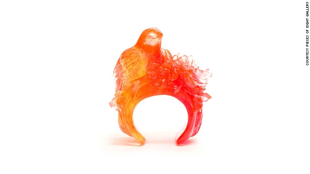Rohde's bird and flower cuff doubles as a fashion accessory and a free-standing sculpture.
