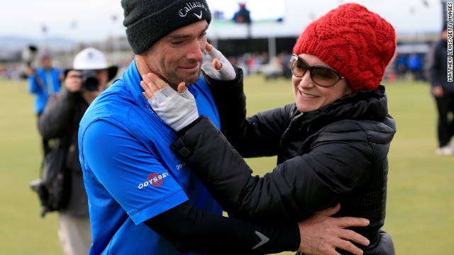 It was a tearful reunion with his wife Lauren, who unbeknown to him had flown up to Scotland to watch him secretly on the final day.