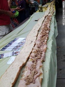 Tampa's Cuban sandwich piles Genoa salami atop roasted pork butt and smoked ham. This year's Cuban Sandwich Festival (in nearby Ybor City, site of the sandwich's purported genesis) produced the world's longest Cuban sandwich at 86.2 feet. It fed more than 200 homeless people. 