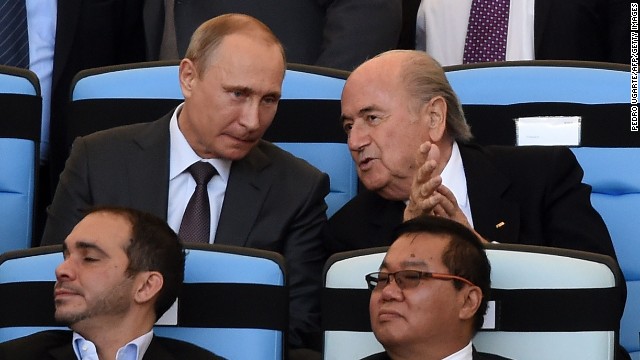 The Sunday Times report also claims Russian President Vladimir Putin (L) allegedly won the covert support of FIFA President Sepp Blatter (R) to enhance the claims of the Russia 2018 bid. 