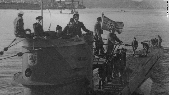 Crew members are seen on a German U-boat, the U-576, in this undated photo released by the National Oceanic & Atmospheric Administration. The submarine was sunk during World War II more than 72 years ago, and its remains were recently found off the coast of North Carolina, NOAA announced Tuesday, October 21.