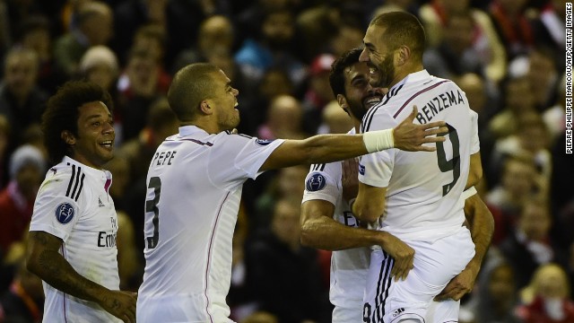 Benzema's second right before the break gave Real a 3-0 advantage as Liverpool capitulated.