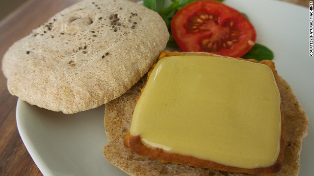 ... and the finished product, a veggie burger sandwich, complete with printed cheese.