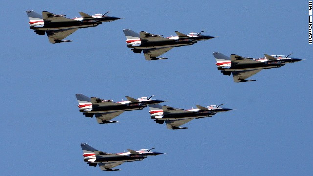 China's annual air show in Zhuhai aims to showcase the country's aviation power. A fleet of Chengdu J-10 fighter jets are shown performing during the 2010 air show.